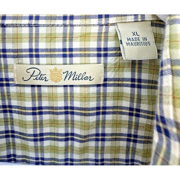 Peter Millar Button Down Mens XL Olive Green Checks Plaid Long Sleeve Business - Picture 3 of 10